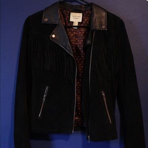 Black suede fringe motorcycle jacket